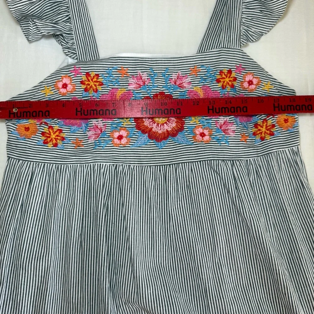Savanna Jane Dress Large Floral Embroidered Striped Blue Ruffle Shift Travel - Picture 4 of 11